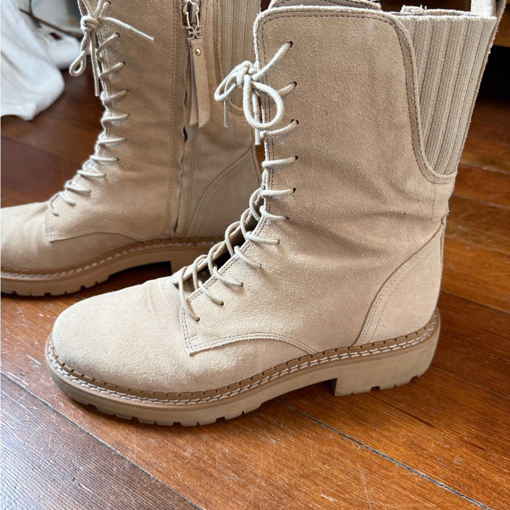 Sam Edelman Beige Lace-Up /Zip Combat Boots